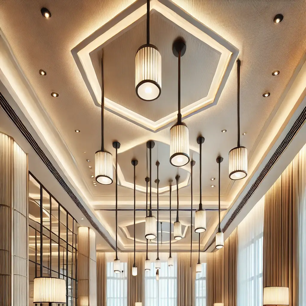 Elegant ceiling with modern lighting fixtures