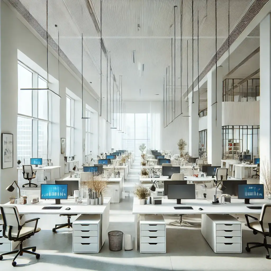 Modern office space with white ceiling