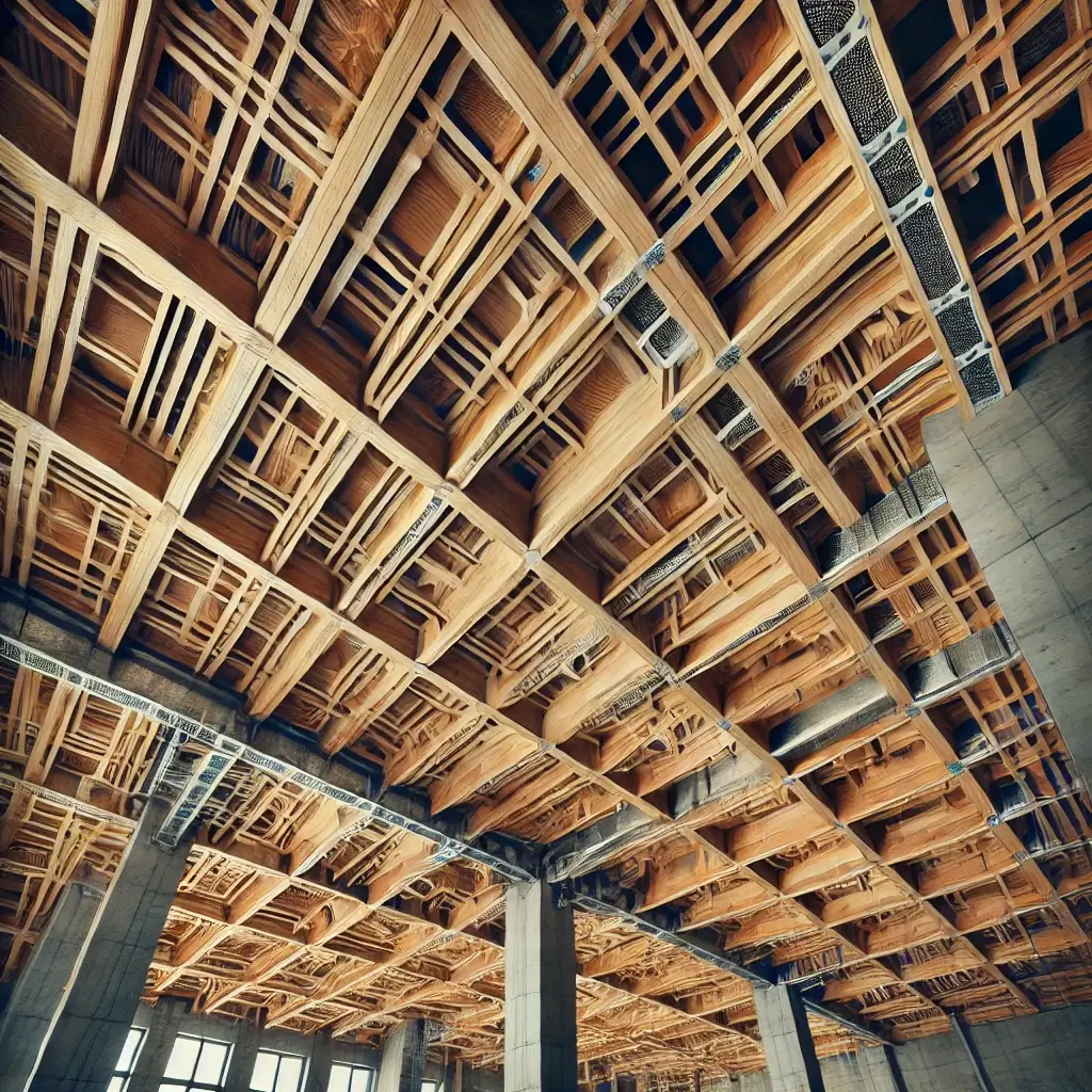 Wooden texture ceiling with metal frames